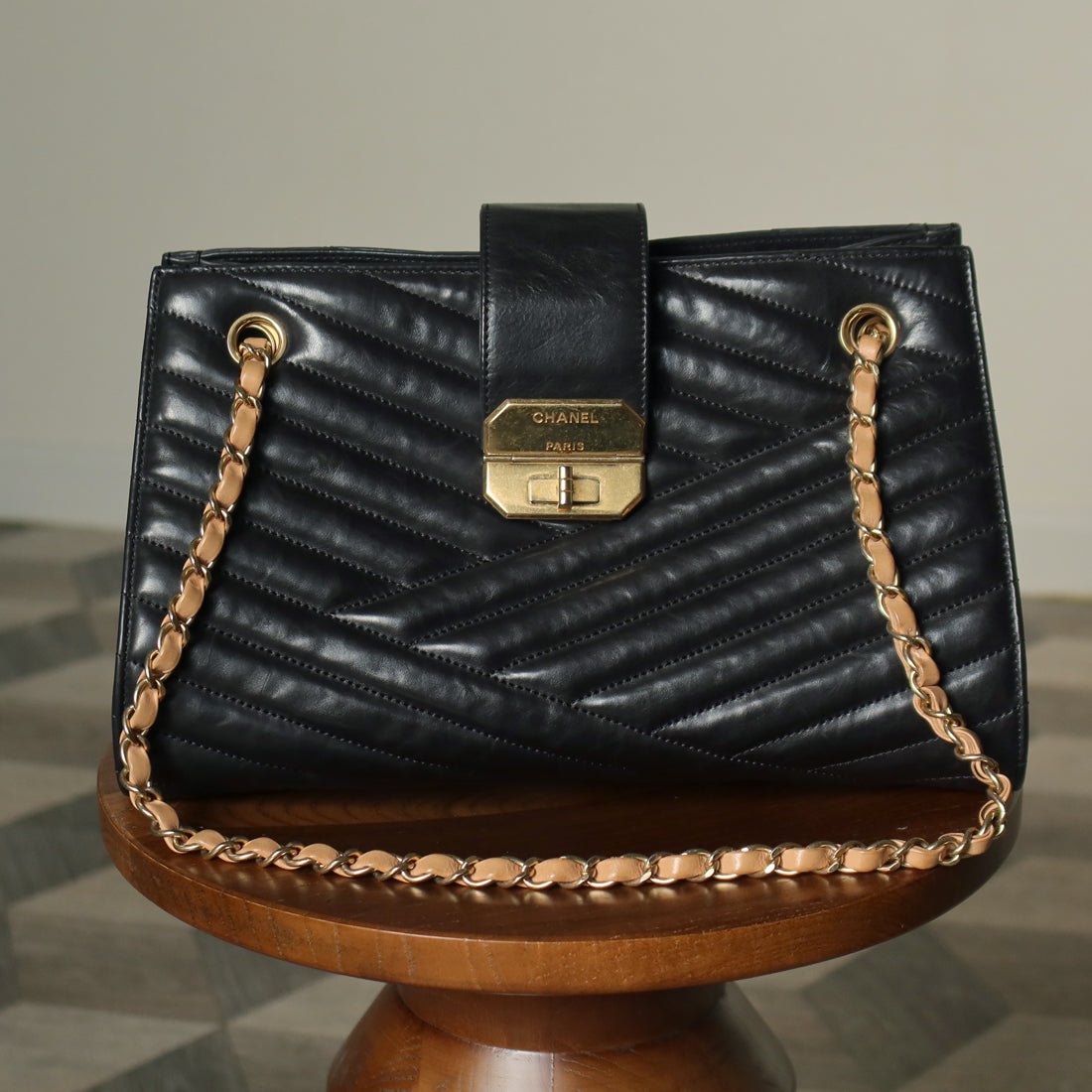 Chanel Vintage Black Lambskin 2.55 Chevron Gabrielle 2way Shoulder Bag