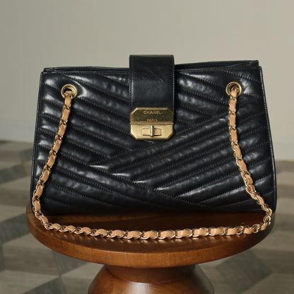Chanel Vintage Black Lambskin 2.55 Chevron Gabrielle 2way Shoulder Bag