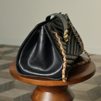 Chanel Vintage Black Lambskin 2.55 Chevron Gabrielle 2way Shoulder Bag