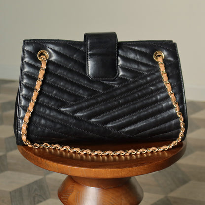 Chanel Vintage Black Lambskin 2.55 Chevron Gabrielle 2way Shoulder Bag