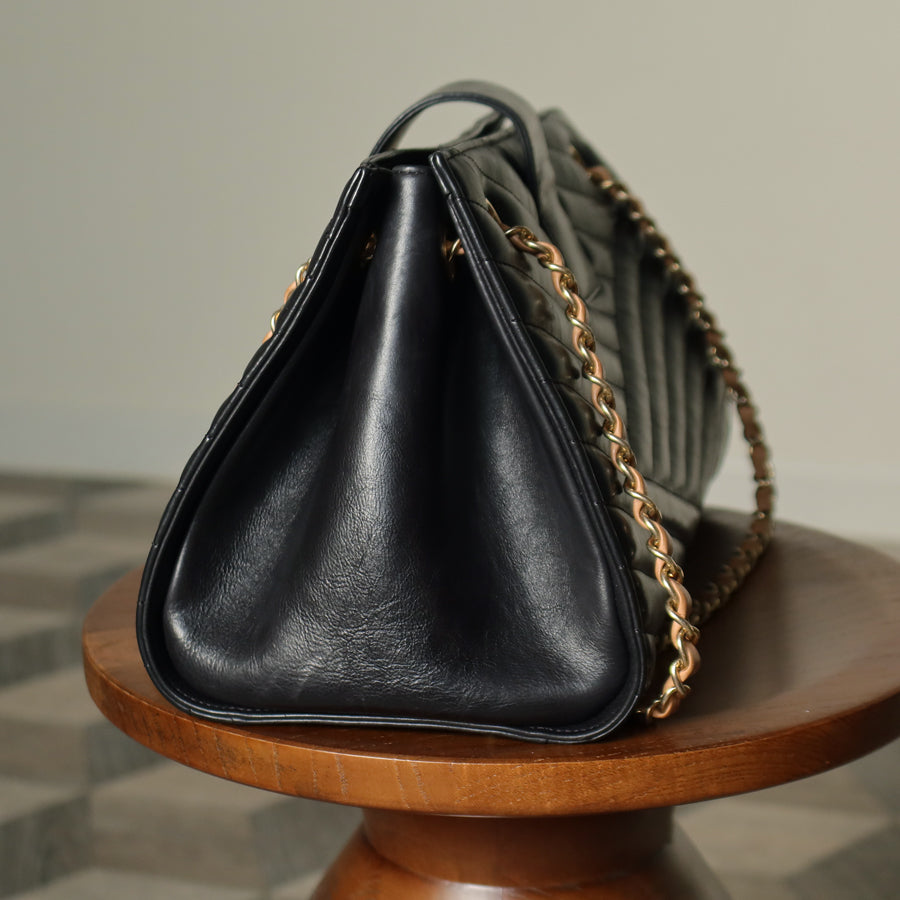 Chanel Vintage Black Lambskin 2.55 Chevron Gabrielle 2way Shoulder Bag