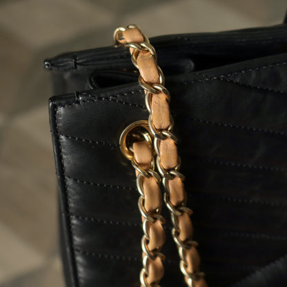 Chanel Vintage Black Lambskin 2.55 Chevron Gabrielle 2way Shoulder Bag