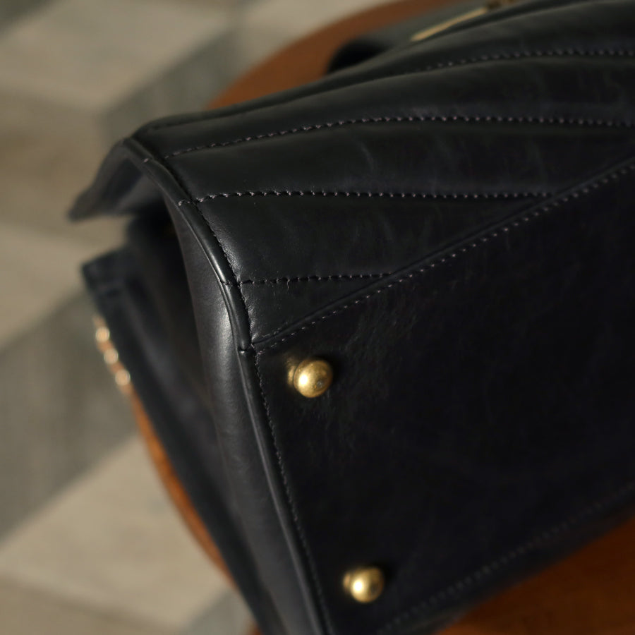 Chanel Vintage Black Lambskin 2.55 Chevron Gabrielle 2way Shoulder Bag