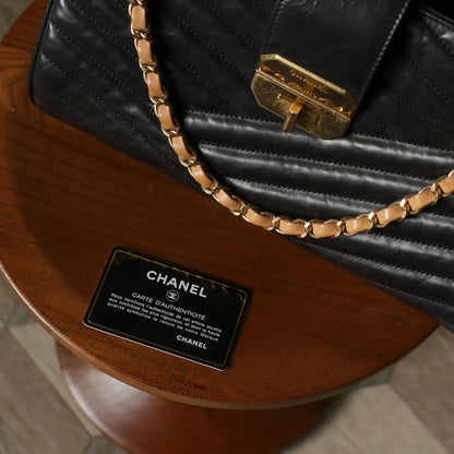Chanel Vintage Black Lambskin 2.55 Chevron Gabrielle 2way Shoulder Bag