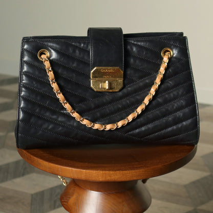 Chanel Vintage Black Lambskin 2.55 Chevron Gabrielle 2way Shoulder Bag