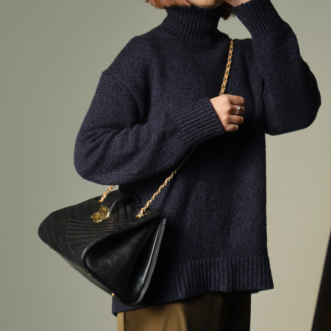 Chanel Vintage Black Lambskin 2.55 Chevron Gabrielle 2way Shoulder Bag