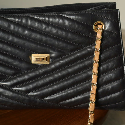 Chanel Vintage Black Lambskin 2.55 Chevron Gabrielle 2way Shoulder Bag