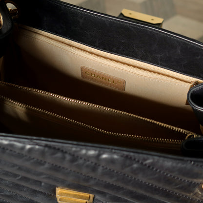 Chanel Vintage Black Lambskin 2.55 Chevron Gabrielle 2way Shoulder Bag