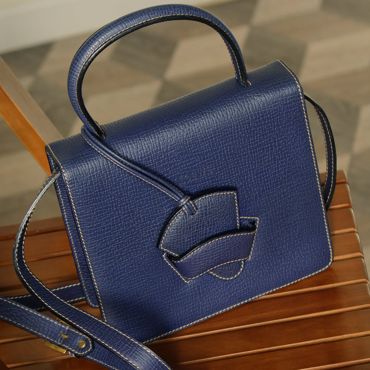 Loewe Vintage Royal Blue Grained Calfskin Leather 2way Barcelona Bagv