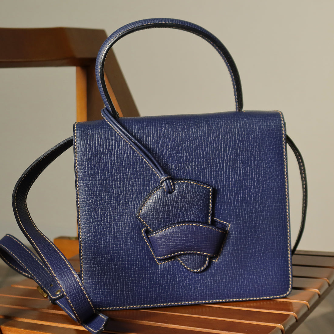 Loewe Vintage Royal Blue Grained Calfskin Leather 2way Barcelona Bag