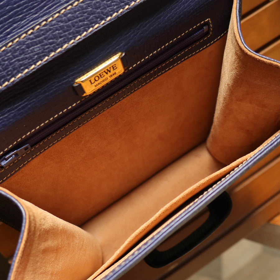 Loewe Vintage Royal Blue Grained Calfskin Leather 2way Barcelona Bag