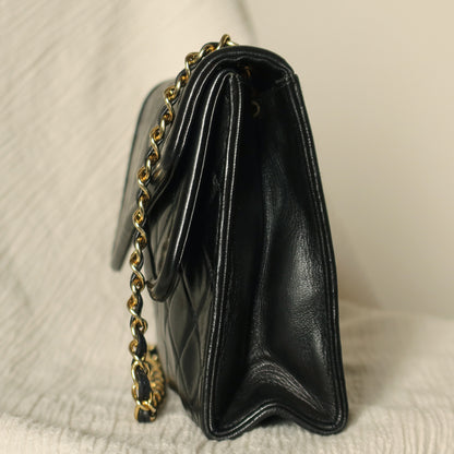 Chanel Vintage Black Lambskin Diamond quilted Tassel Asymmetrical Double Flap Bag