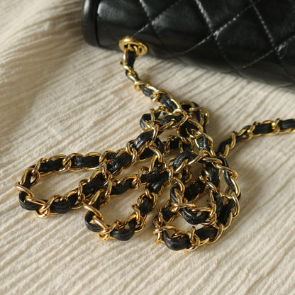 Chanel Vintage Black Lambskin Gold Tassel Asymmetrical Double Flap Bag