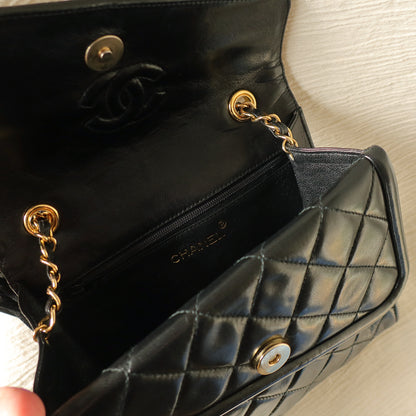 Chanel Vintage Black Lambskin Gold Tassel Asymmetrical Double Flap Bag