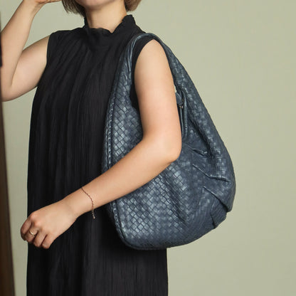 Bottega Veneta Vintage Dusty Blue Intrecciato Leather Veneta Hobo Shoulder Bag