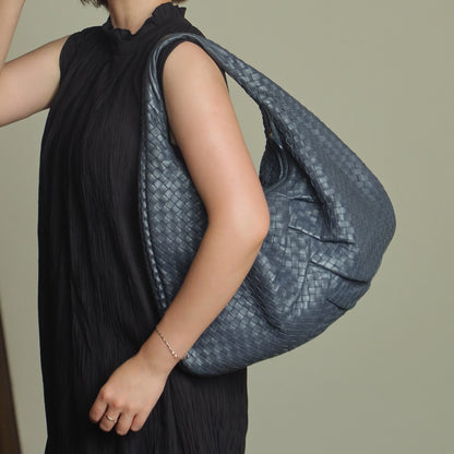 Bottega Veneta Vintage Dusty Blue Intrecciato Leather Veneta Hobo Shoulder Bag