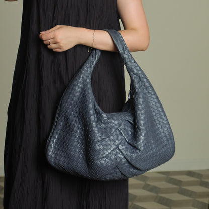 Bottega Veneta Vintage Dusty Blue Intrecciato Leather Veneta Hobo Shoulder Bag
