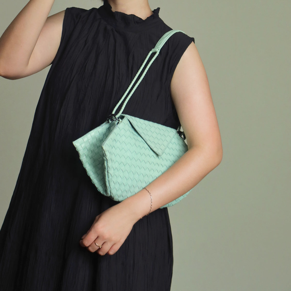 Bottega Veneta Vintage Light Turquoise Blue Intrecciato Origami Shoulder Flap Bag