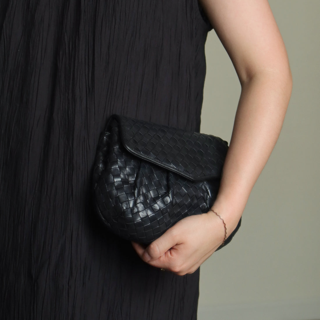 Bottega Veneta Vintage Black Intrecciato Weave Pouch 3way Clutch Shoulder Bag