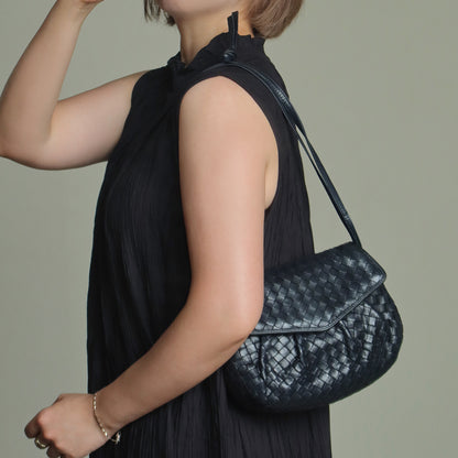 Bottega Veneta Vintage Black Intrecciato Weave Pouch 3way Clutch Shoulder Bag