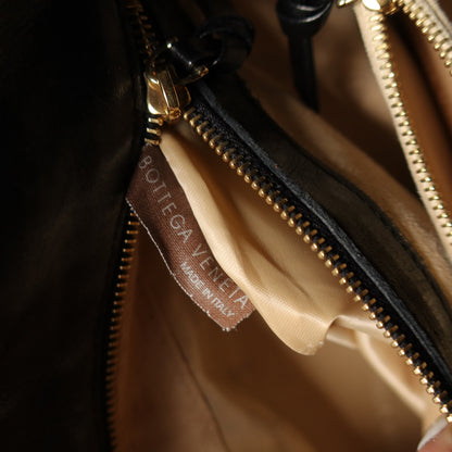 Bottega Veneta Vintage Black Intrecciato Ring Braided Strap Shoulder Bag