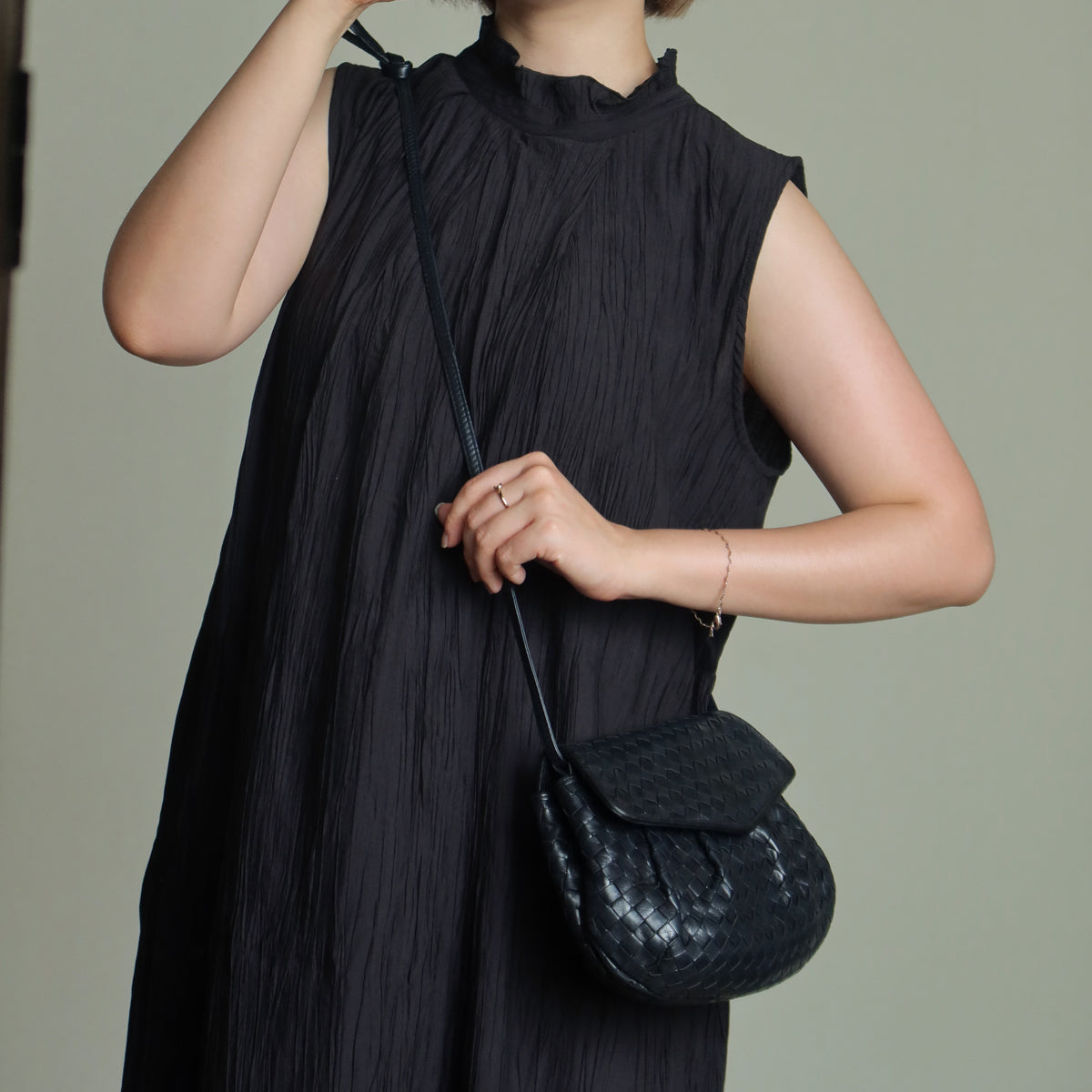 Bottega Veneta Vintage Black Intrecciato Weave Pouch 3way Clutch Shoulder Bag