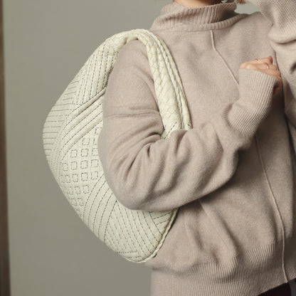 Bottega Veneta Vintage White Navy stitching Intrecciato Veneta Hobo Shoulder Bag