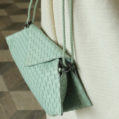 Bottega Veneta Vintage Light Turquoise Blue Intrecciato Origami Shoulder Flap Bag