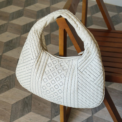 Bottega Veneta Vintage White Navy stitching Intrecciato Veneta Hobo Shoulder Bag