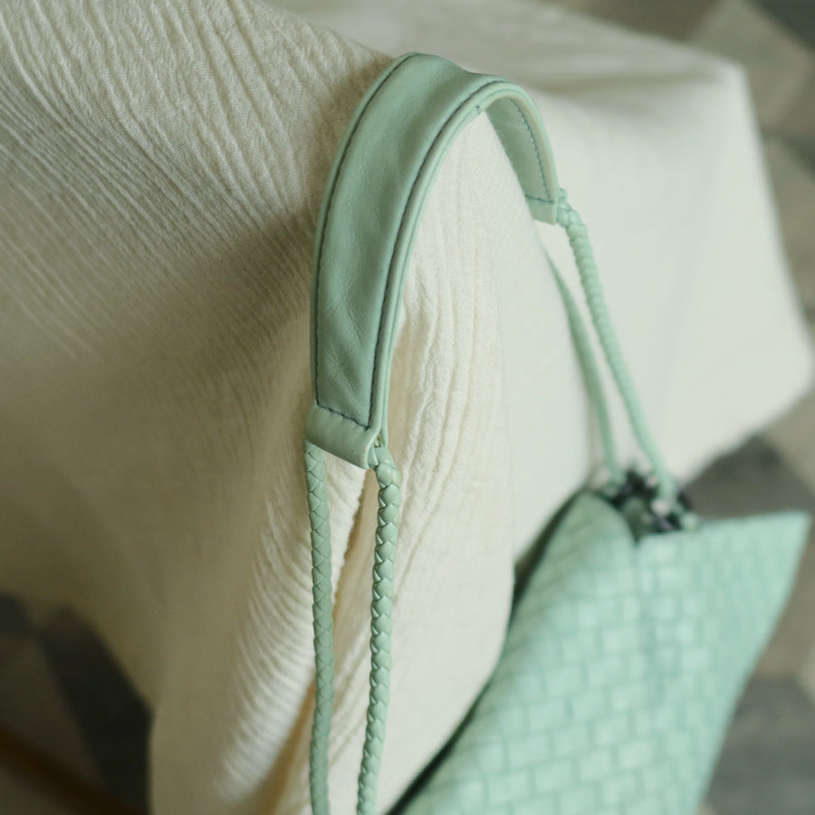 Bottega Veneta Vintage Light Turquoise Blue Intrecciato Origami Shoulder Flap Bag