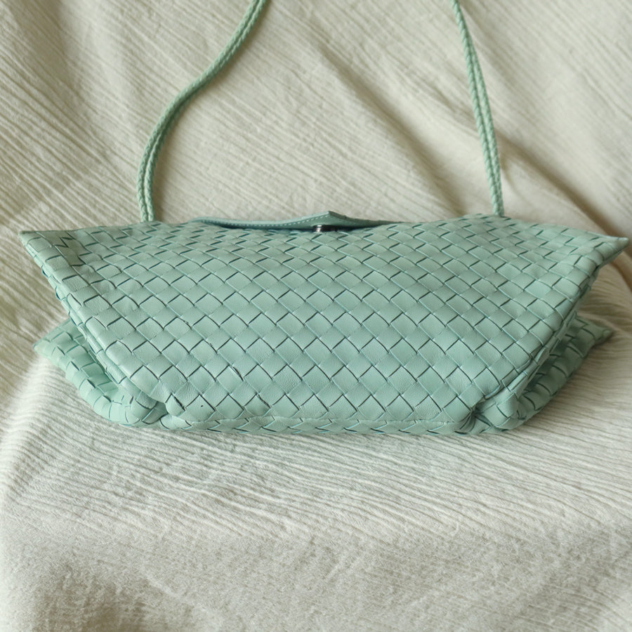 Bottega Veneta Vintage Light Turquoise Blue Intrecciato Origami Shoulder Flap Bag