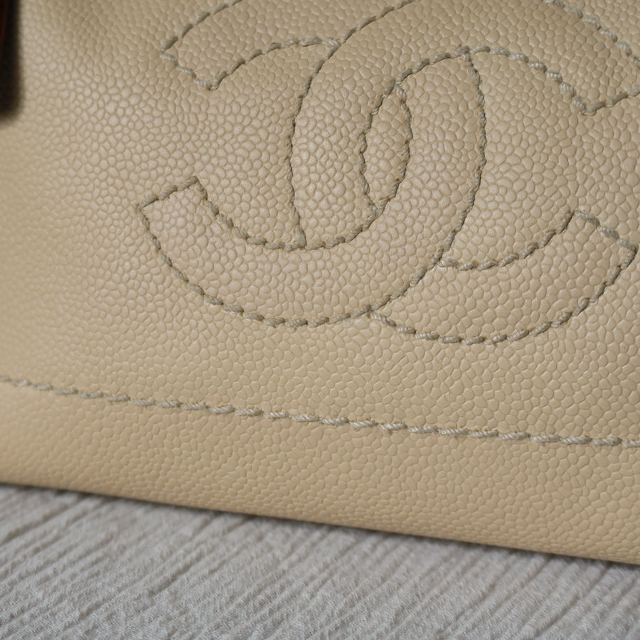 Chanel Vintage Beige Caviar Leather Coco Mark Hobo Shoulder Bag