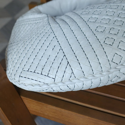 Bottega Veneta Vintage White Navy stitching Intrecciato Veneta Hobo Shoulder Bag