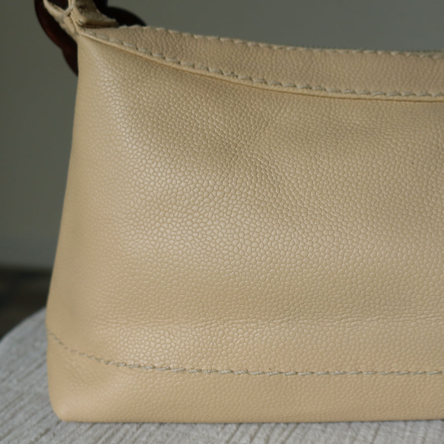 Chanel Vintage Beige Caviar Leather Coco Mark Hobo Shoulder Bag