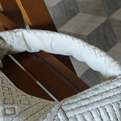 Bottega Veneta Vintage White Navy stitching Intrecciato Veneta Hobo Shoulder Bag