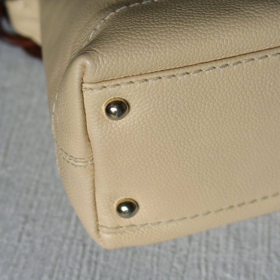 Chanel Vintage Beige Caviar Leather Coco Mark Hobo Shoulder Bag