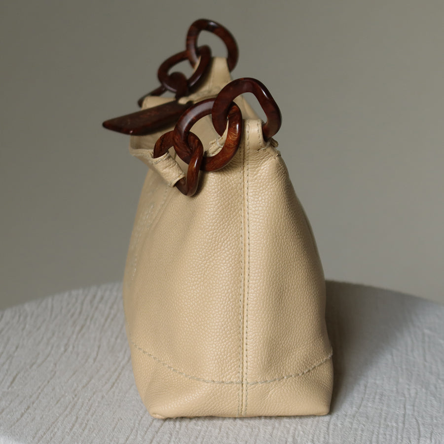 Chanel Vintage Beige Caviar Leather Coco Mark Hobo Shoulder Bag