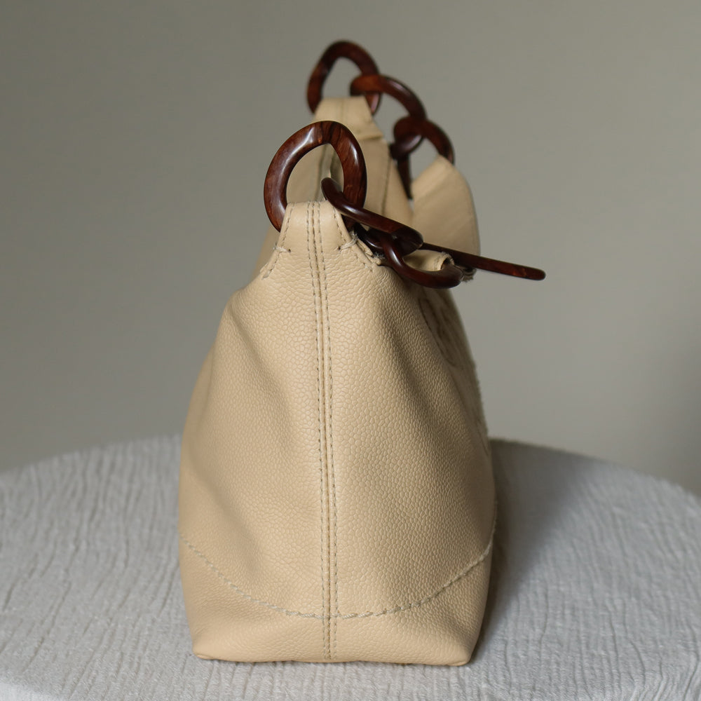 Chanel Vintage Beige Caviar Leather Coco Mark Hobo Shoulder Bag