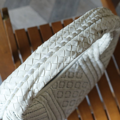 Bottega Veneta Vintage White Navy stitching Intrecciato Veneta Hobo Shoulder Bag