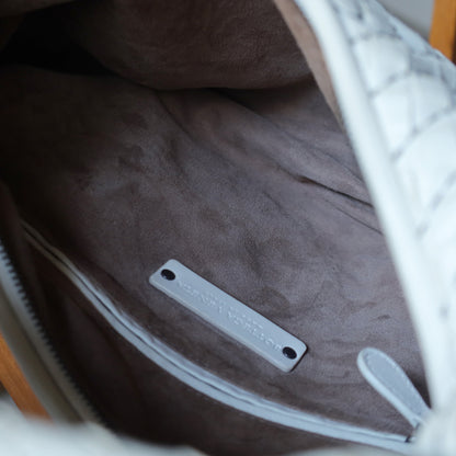 Bottega Veneta Vintage White Navy stitching Intrecciato Veneta Hobo Shoulder Bag