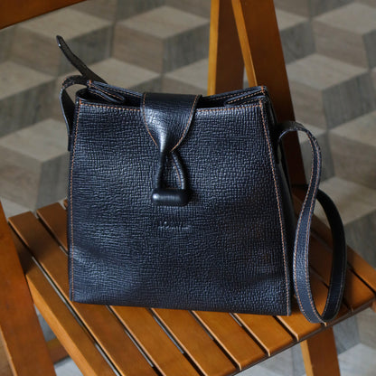 Loewe Vintage Black Grained Leather Twisted Knot Trapezoid Shoulder Flap Bag