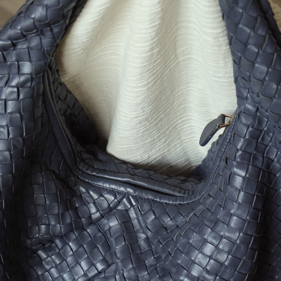Bottega Veneta Vintage Dusty Blue Intrecciato Leather Veneta Hobo Shoulder Bag