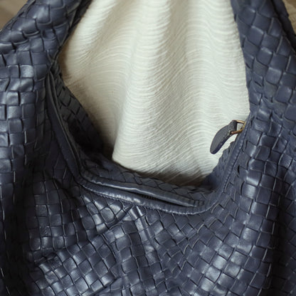 Bottega Veneta Vintage Dusty Blue Intrecciato Leather Veneta Hobo Shoulder Bag