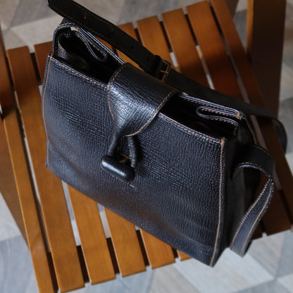 Loewe Vintage Black Grained Leather Twisted Knot Trapezoid Shoulder Flap Bag