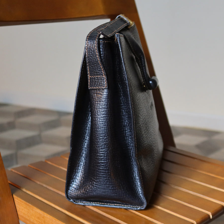 Loewe Vintage Black Grained Leather Twisted Knot Trapezoid Shoulder Flap Bag