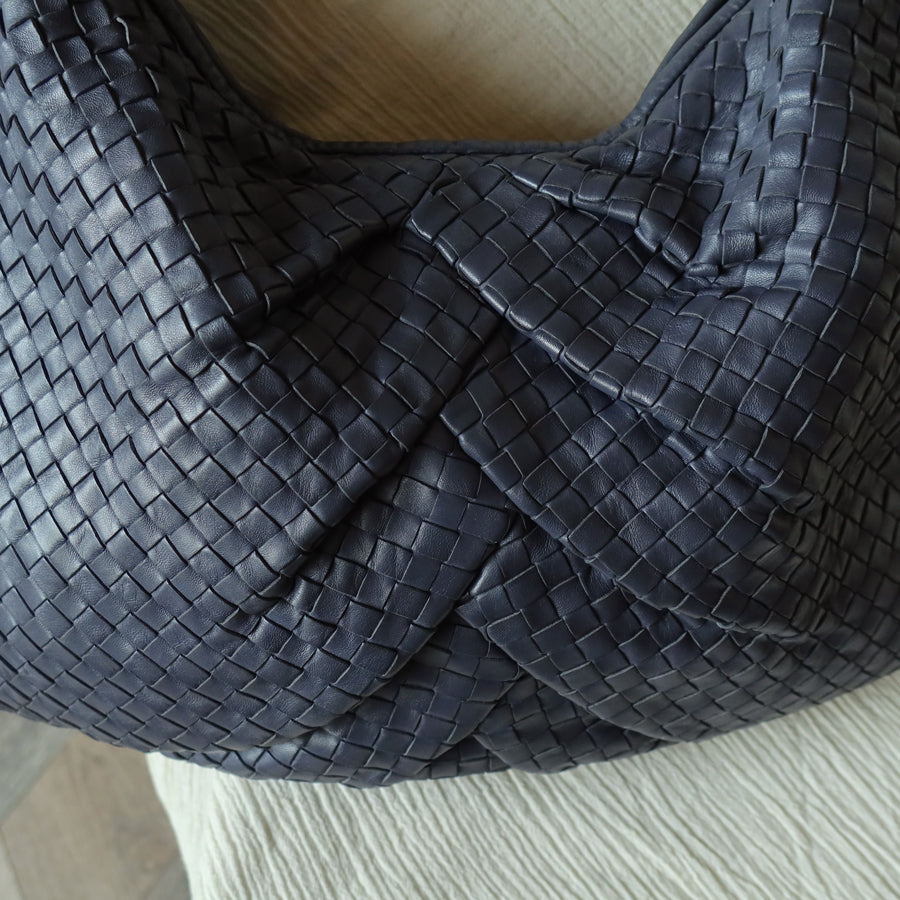 Bottega Veneta Vintage Dusty Blue Intrecciato Leather Veneta Hobo Shoulder Bag