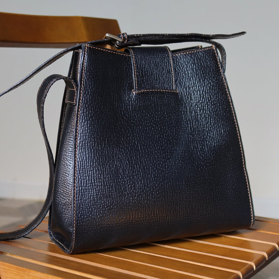 Loewe Vintage Black Grained Leather Twisted Knot Trapezoid Shoulder Flap Bag