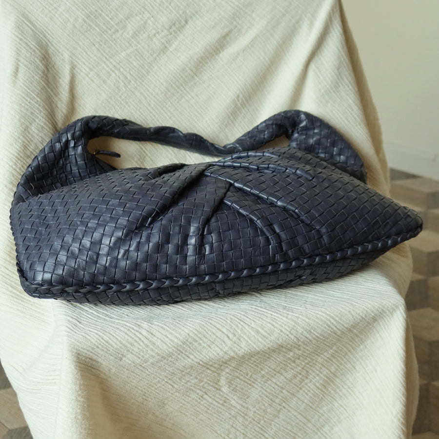 Bottega Veneta Vintage Dusty Blue Intrecciato Leather Veneta Hobo Shoulder Bag