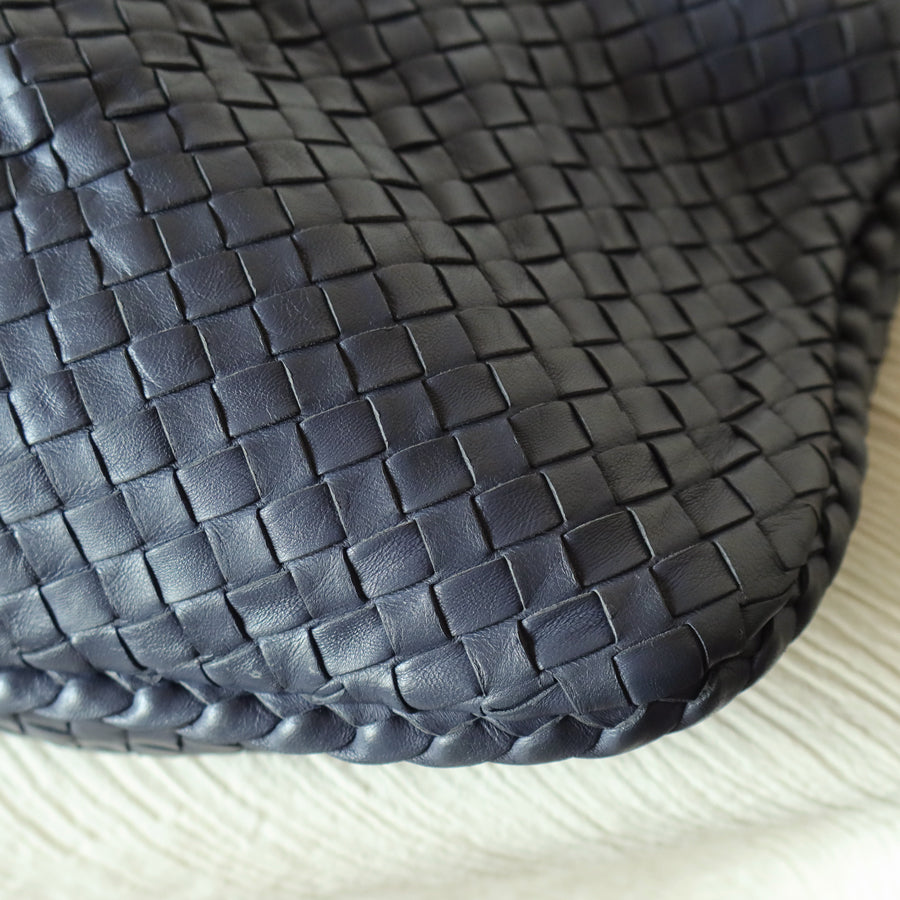 Bottega Veneta Vintage Dusty Blue Intrecciato Leather Veneta Hobo Shoulder Bag