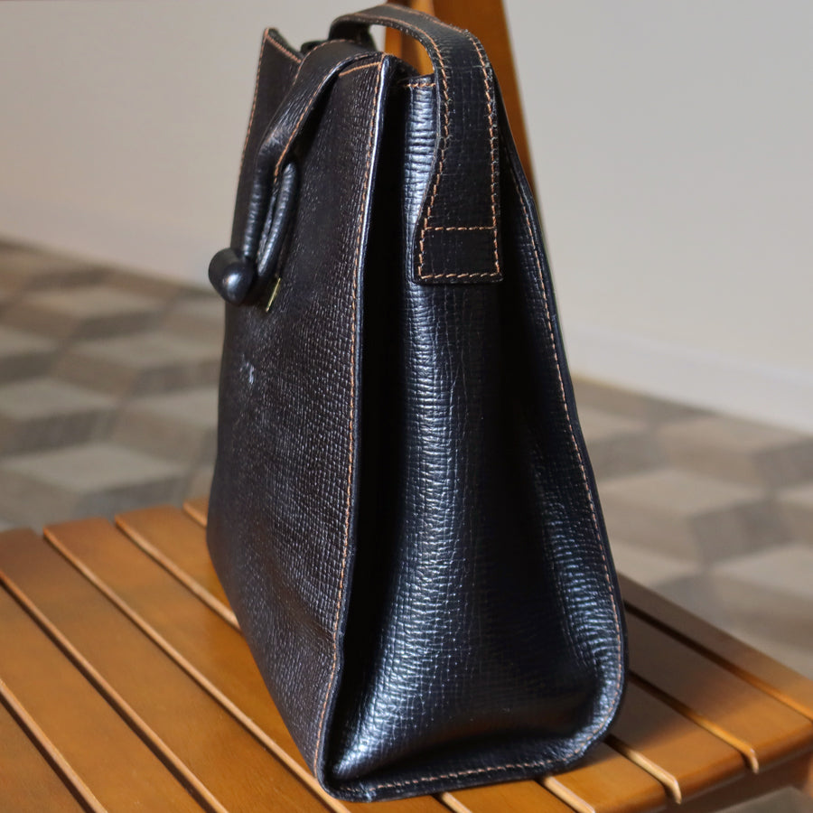 Loewe Vintage Black Grained Leather Twisted Knot Trapezoid Shoulder Flap Bag